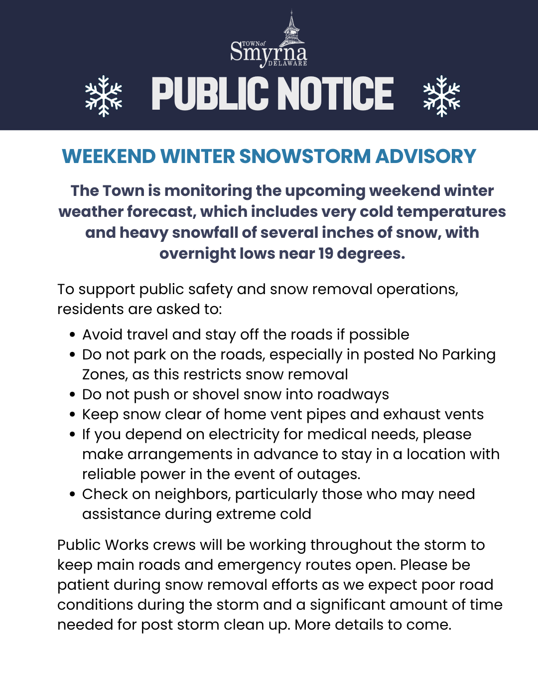 Public Notice-Jan Snow Storm